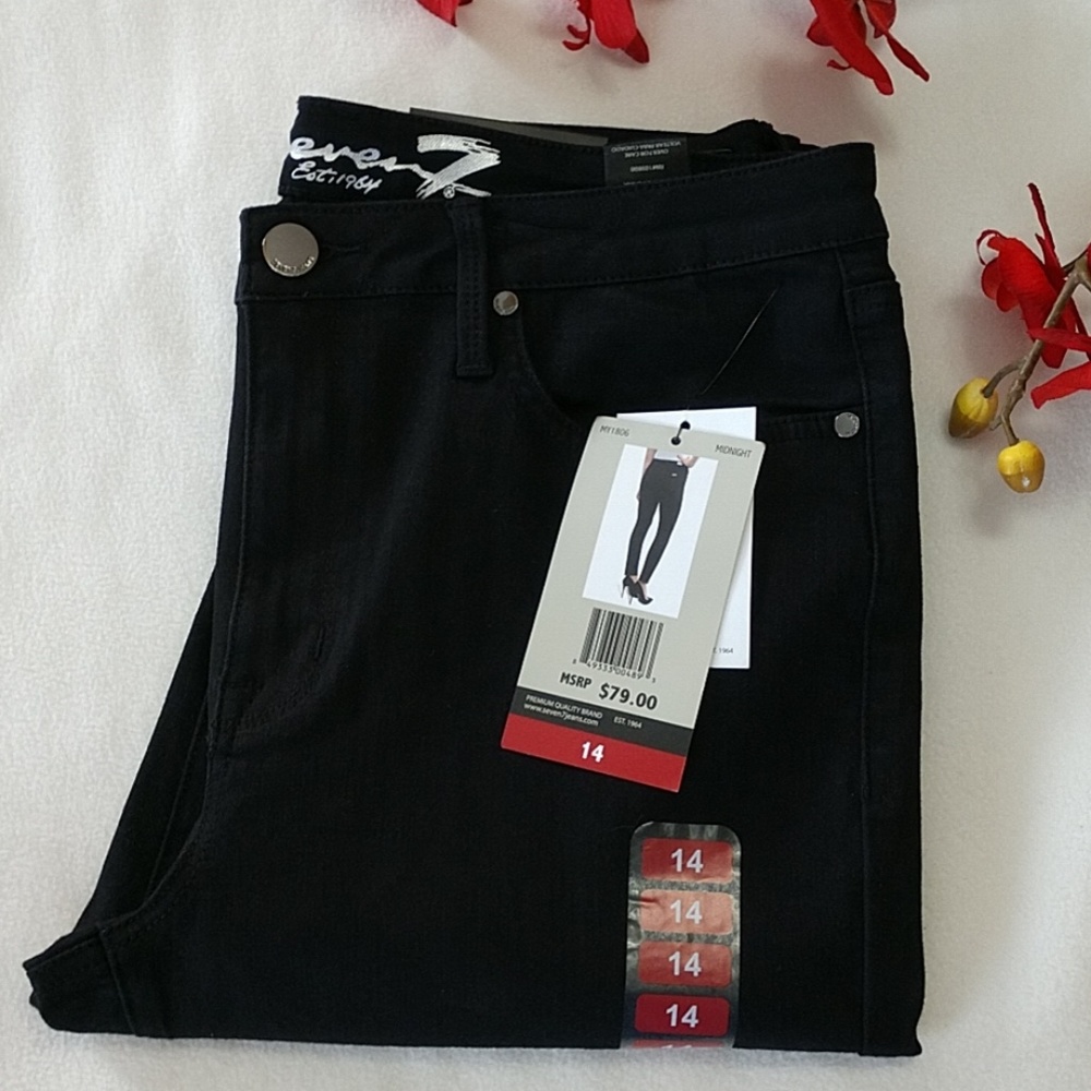 NEW Seven7 Jeans Limited Edition Black Skinny Stretch Mid-rise Raw Hem Denim 14